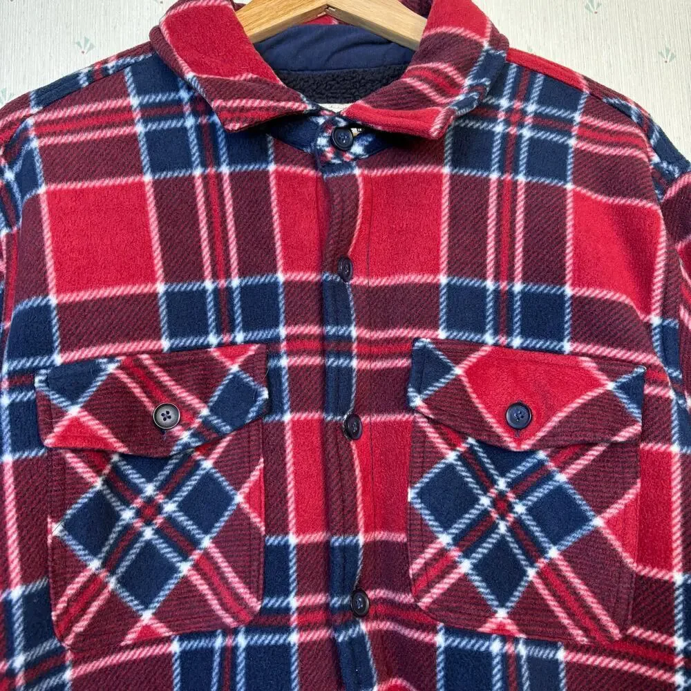 Boston Traders Sherpa Lined Button Front Jacket Size XL Red Blue Outdoor Travel